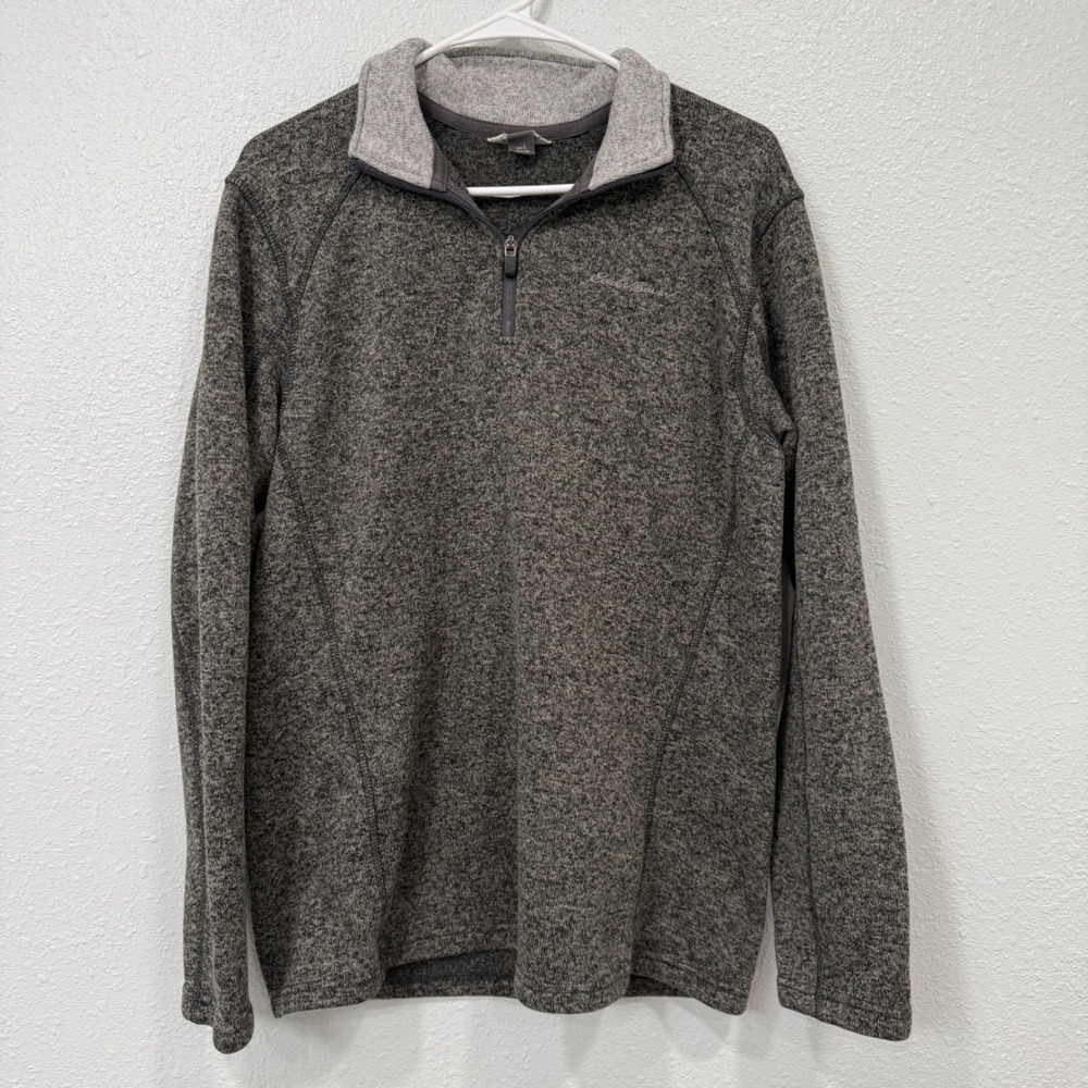 Eddie Bauer Mens Gray Marl Quarter Zip Fleece Pullover Sweater Large